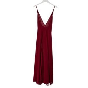 ME + EM Sheer Halterneck Maxi Slip Dress Women 12 Deep Red V Neck A Line Beachy